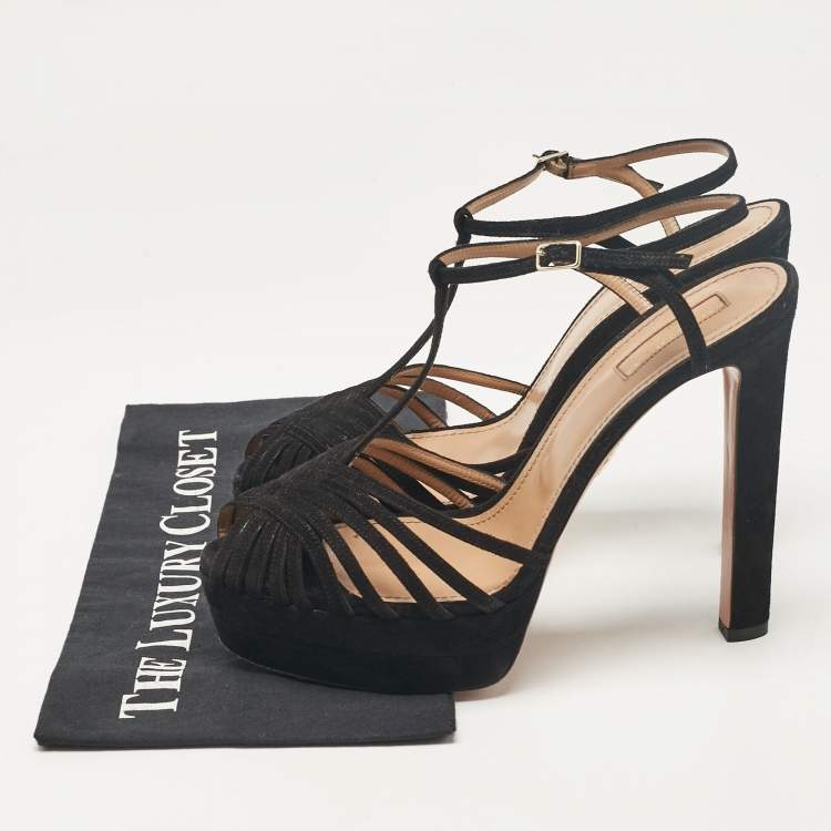 Pre Owned Aquazzura Black Suede T-Strap Platform Sandals Size 41