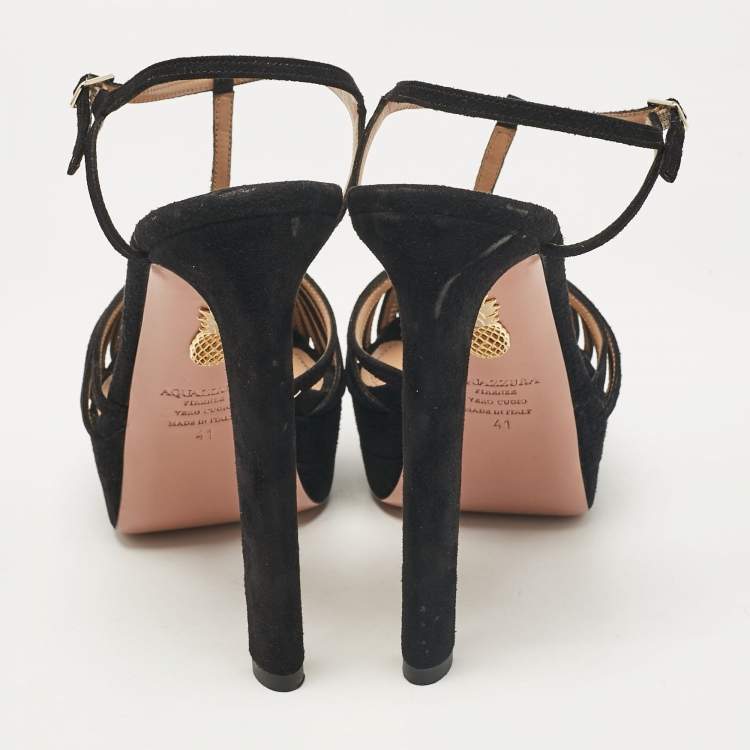 Pre Owned Aquazzura Black Suede T-Strap Platform Sandals Size 41