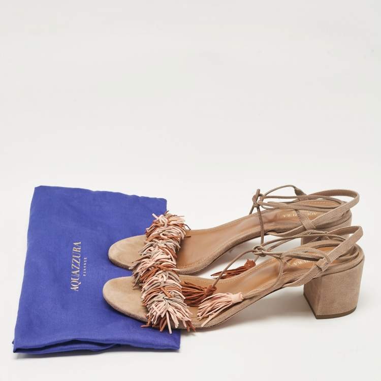 Pre Owned Aquazzura Beige Suede  Ankle Strap Sandals Size 41