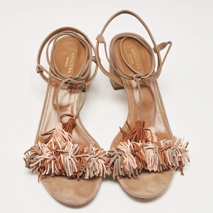 Pre Owned Aquazzura Beige Suede  Ankle Strap Sandals Size 41