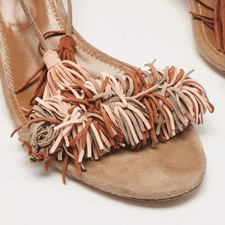 Pre Owned Aquazzura Beige Suede  Ankle Strap Sandals Size 41