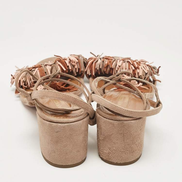 Pre Owned Aquazzura Beige Suede  Ankle Strap Sandals Size 41