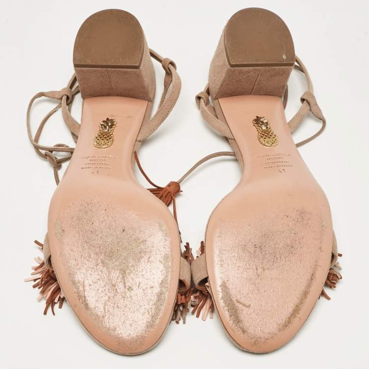 Pre Owned Aquazzura Beige Suede  Ankle Strap Sandals Size 41