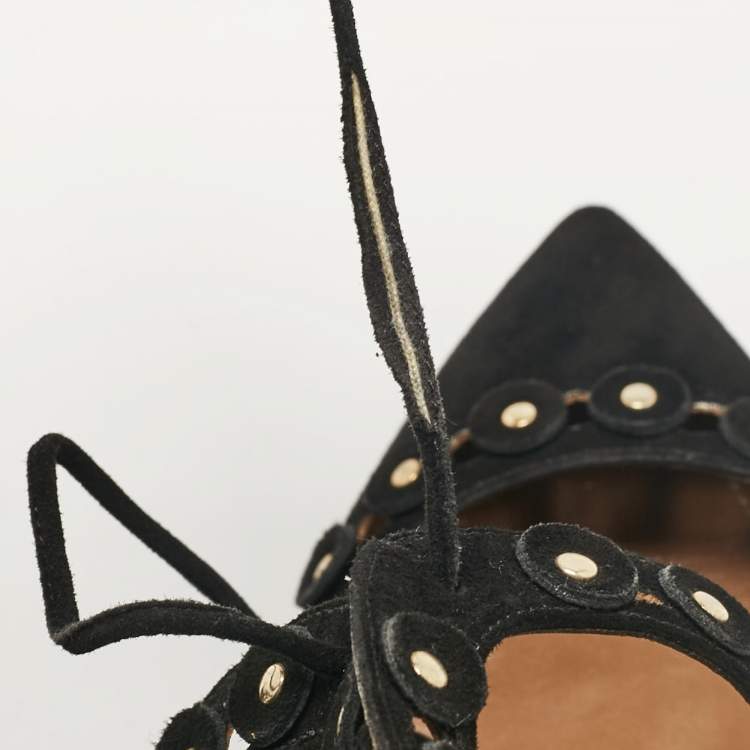 Pre Owned Aquazzura Black Suede Ankle Strap Pumps Size 37.5
