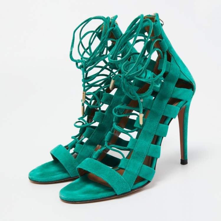 Pre Owned Aquazzura Green Suede Amazon Gladiator Sandals Size 40