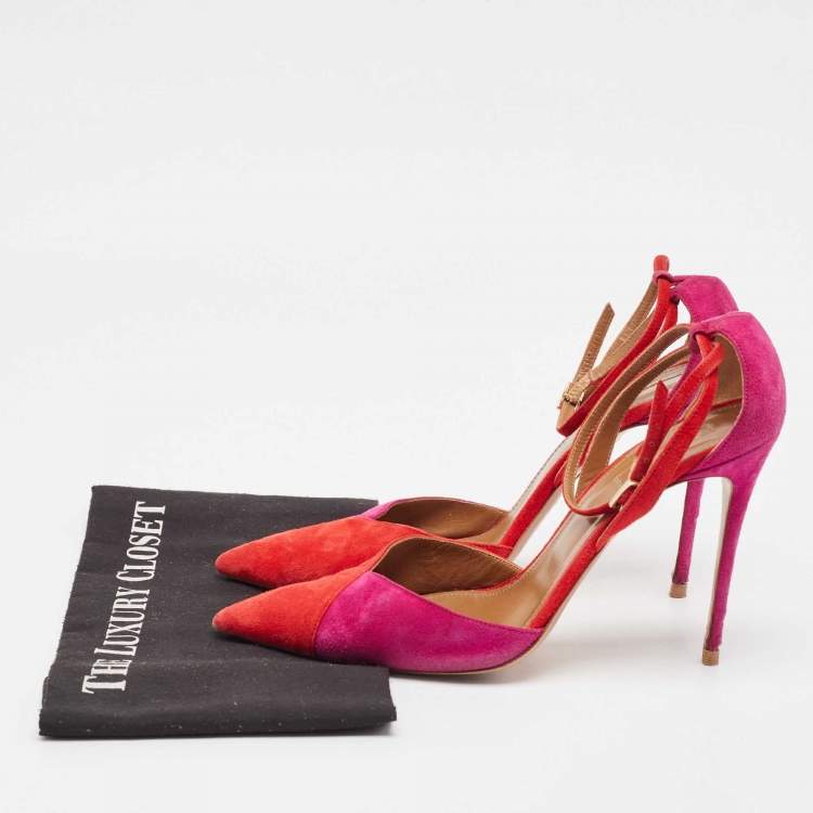 Pre Owned Aquazzura Red/Purple Suede Ankle Strap Pumps Size 40