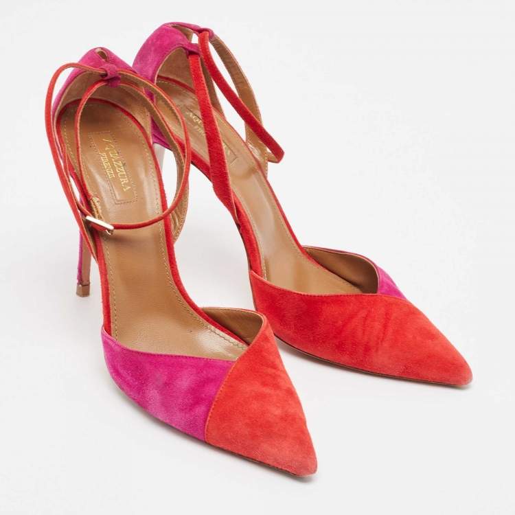 Pre Owned Aquazzura Red/Purple Suede Ankle Strap Pumps Size 40