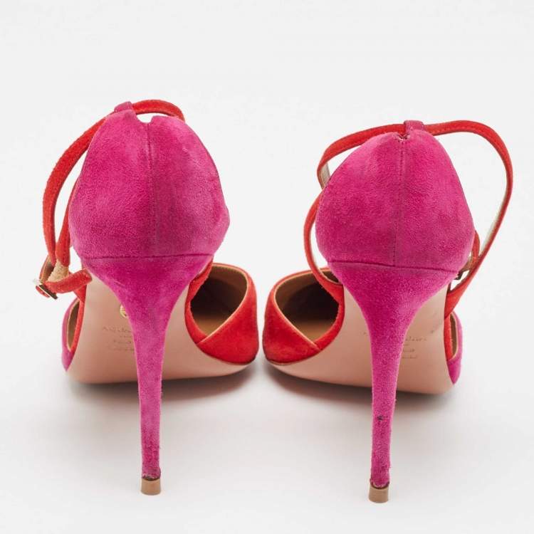 Pre Owned Aquazzura Red/Purple Suede Ankle Strap Pumps Size 40
