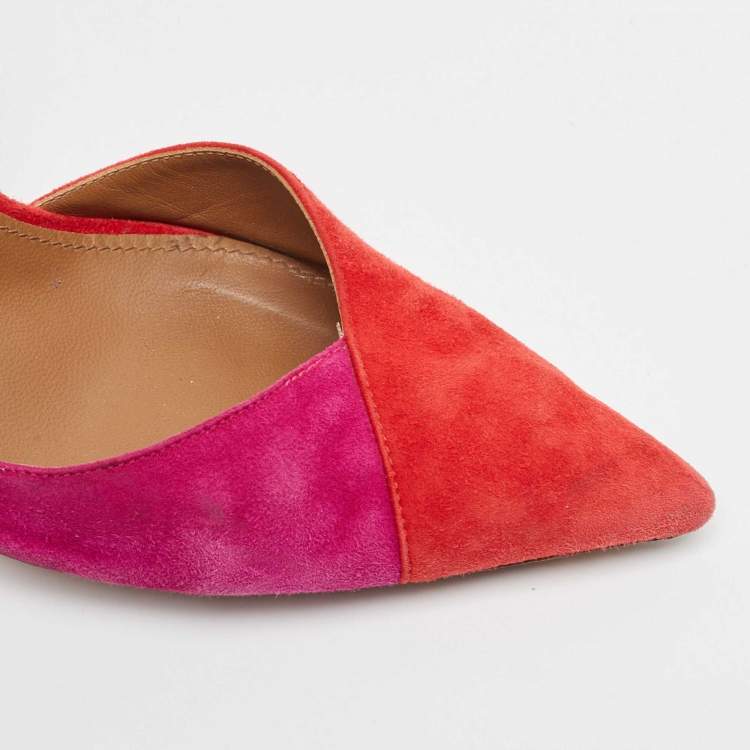 Pre Owned Aquazzura Red/Purple Suede Ankle Strap Pumps Size 40