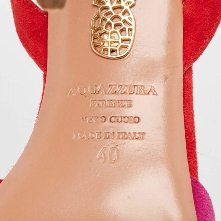 Pre Owned Aquazzura Red/Purple Suede Ankle Strap Pumps Size 40