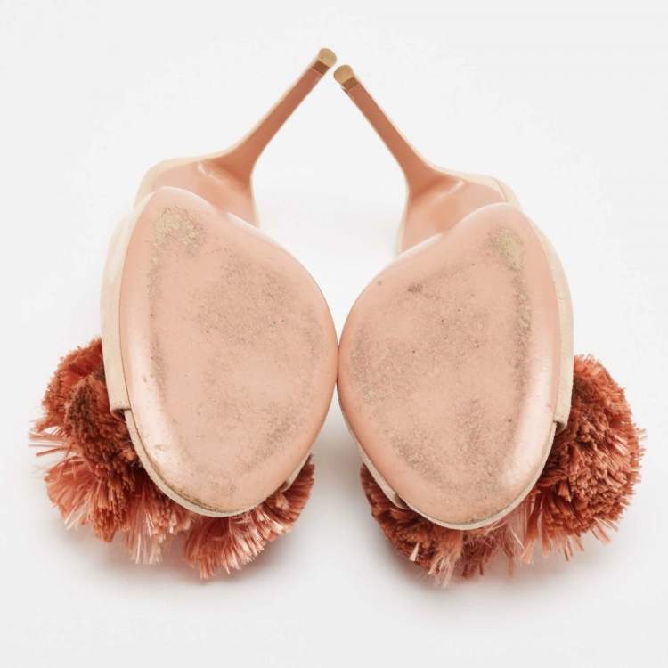 مملو�كة مسبقًا Aquazzura Light Pink Suede Lotus Blossom Peep Toe Mules Size 38