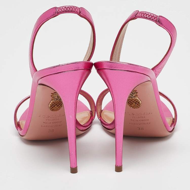 Pre Owned Aquazzura Metallic Leather Ankle Strap Sandals Size 38