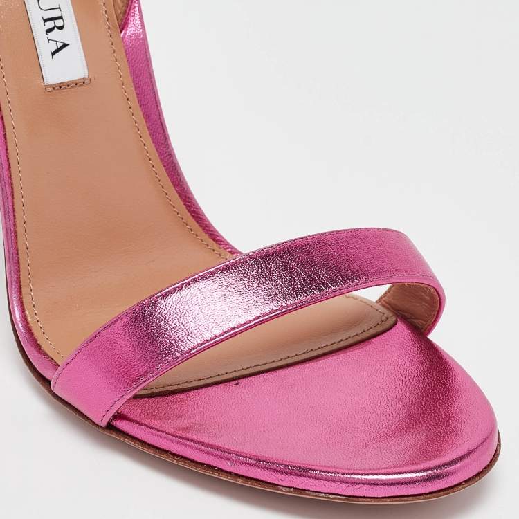 Pre Owned Aquazzura Metallic Leather Ankle Strap Sandals Size 38