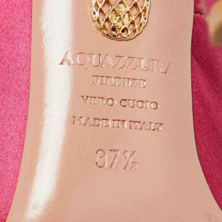 Pre Owned Aquazzura Pink Satin Sequin Embellished Pointed Toe Pumps Size 37.5