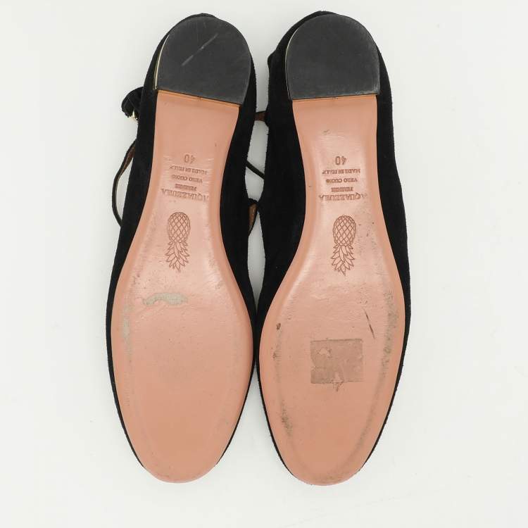 مملوكة مسبقًا Aquazzura Black Suede Pandora Embellished Ballet Flats Size 40