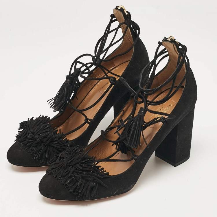 Pre Owned Aquazzura Black Suede Wild Thing Pumps Size 37.5