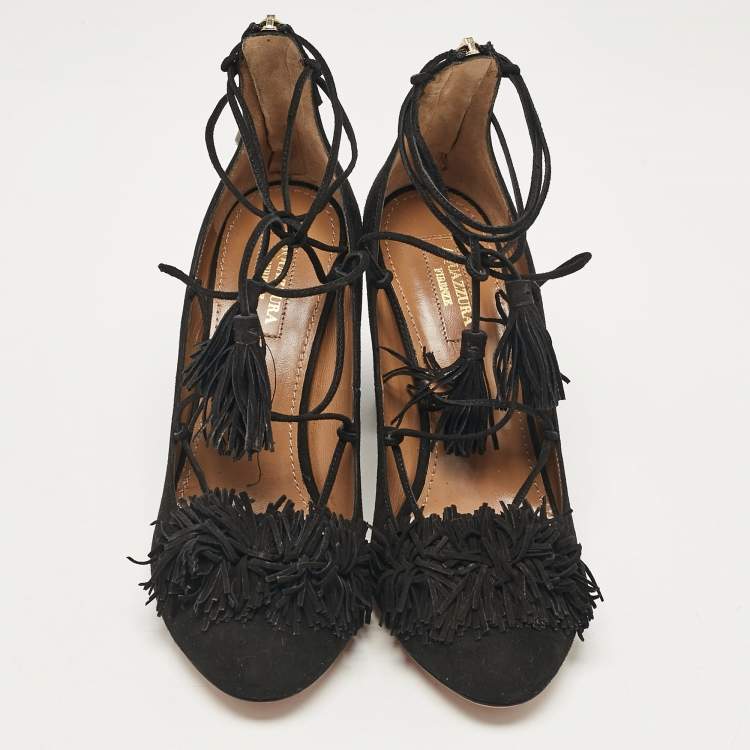 Pre Owned Aquazzura Black Suede Wild Thing Pumps Size 37.5