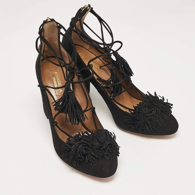 Pre Owned Aquazzura Black Suede Wild Thing Pumps Size 37.5