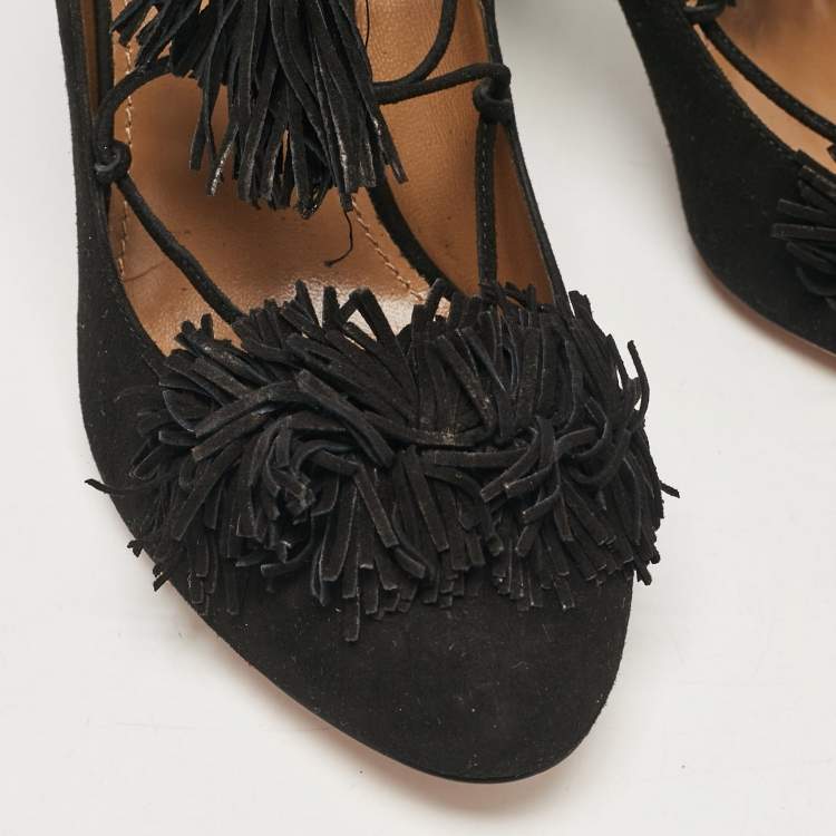 Pre Owned Aquazzura Black Suede Wild Thing Pumps Size 37.5