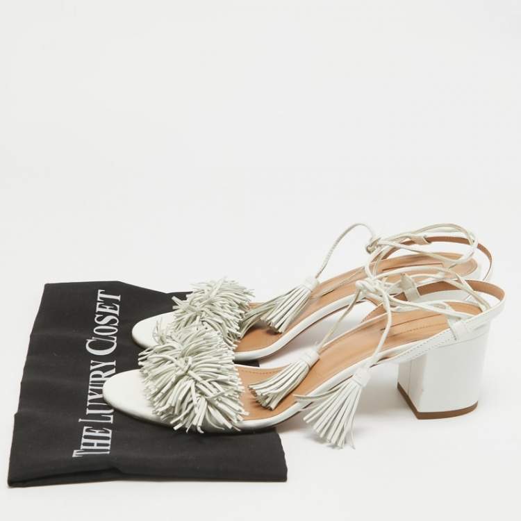 Pre Owned Aquazzura White Leather Wild Thing Sandals Size 40.5