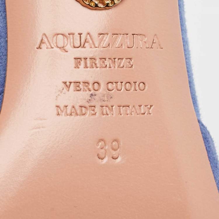Pre Owned Aquazzura Blue Fur and Suede Powder Puff Slingback Pumps Size 39