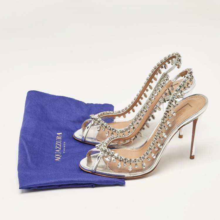 Pre Owned Aquazzura Transparent Leather and PVC Temptation Peep Toe Pumps Size 36.5