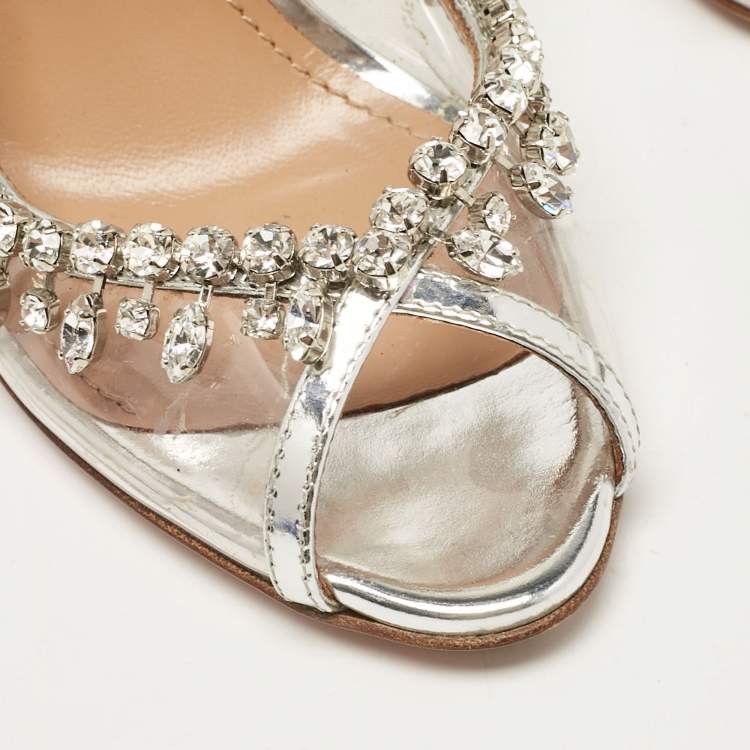 Pre Owned Aquazzura Transparent Leather and PVC Temptation Peep Toe Pumps Size 36.5