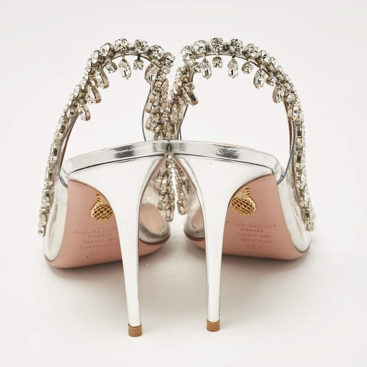 Pre Owned Aquazzura Transparent Leather and PVC Temptation Peep Toe Pumps Size 36.5