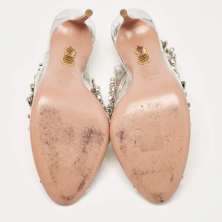 Pre Owned Aquazzura Transparent Leather and PVC Temptation Peep Toe Pumps Size 36.5