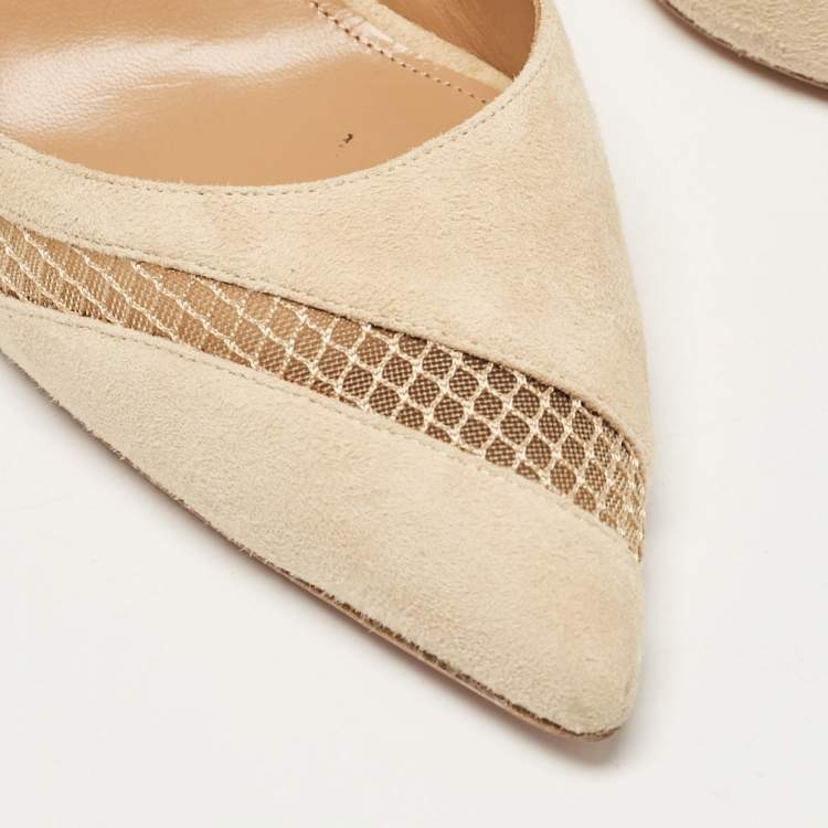 Pre Owned Aquazzura Beige Suede and Mesh Pointed Toe Pumps Size 38.5