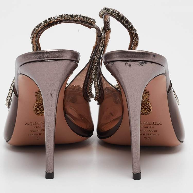Pre Owned Aquazzura Metallic/Transparent Leather and PVC Seduction Pumps Size 38