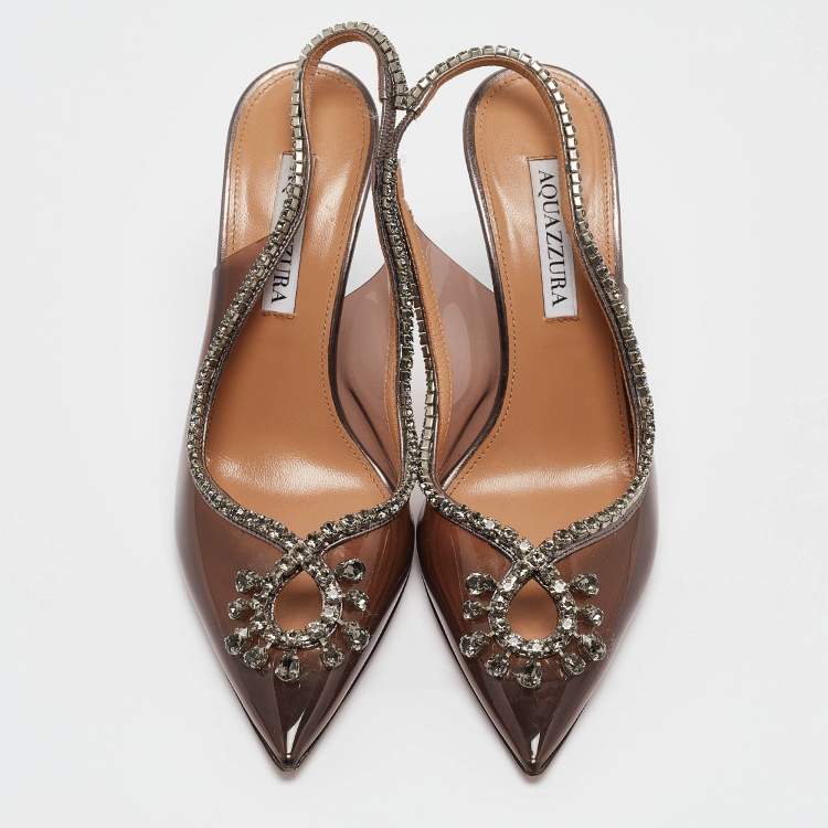 Pre Owned Aquazzura Metallic/Transparent Leather and PVC Seduction Pumps Size 38