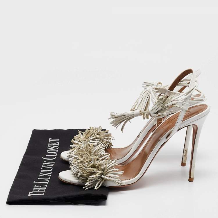 Pre Owned Aquazzura White Leather Wild Thing Ankle Tie Sandals Size 39