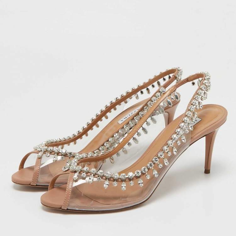 مملوكة مسبقًا Aquazzura Transparent Leather and PVC Temptation Peep Toe Pumps Size 39.5