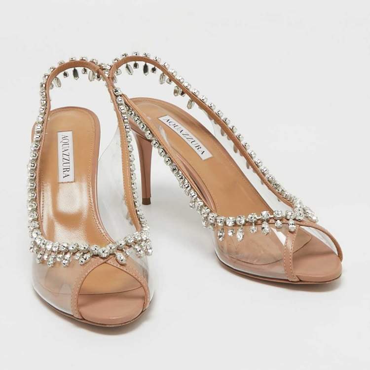مملوكة مسبقًا Aquazzura Transparent Leather and PVC Temptation Peep Toe Pumps Size 39.5