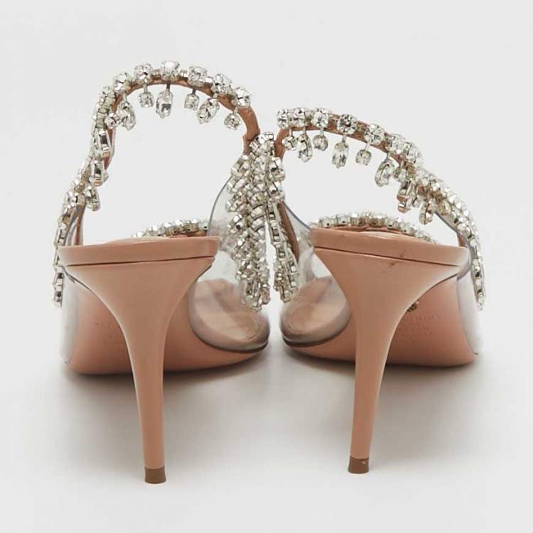 مملوكة مسبقًا Aquazzura Transparent Leather and PVC Temptation Peep Toe Pumps Size 39.5