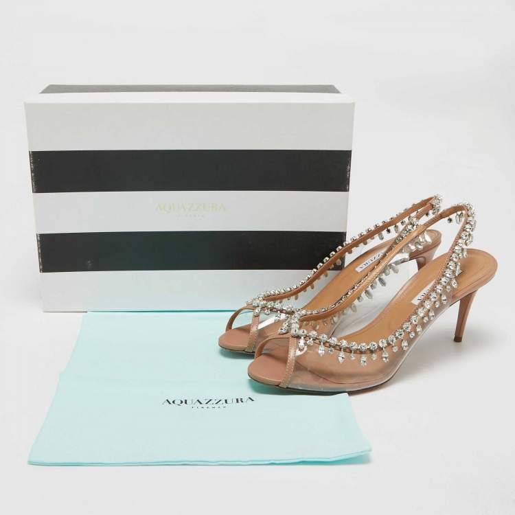مملوكة مسبقًا Aquazzura Transparent Leather and PVC Temptation Peep Toe Pumps Size 39.5