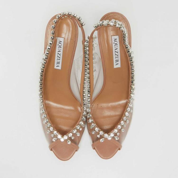 مملوكة مسبقًا Aquazzura Transparent Leather and PVC Temptation Peep Toe Pumps Size 39.5