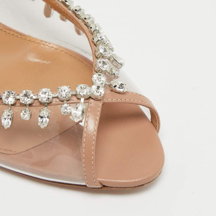 مملوكة مسبقًا Aquazzura Transparent Leather and PVC Temptation Peep Toe Pumps Size 39.5
