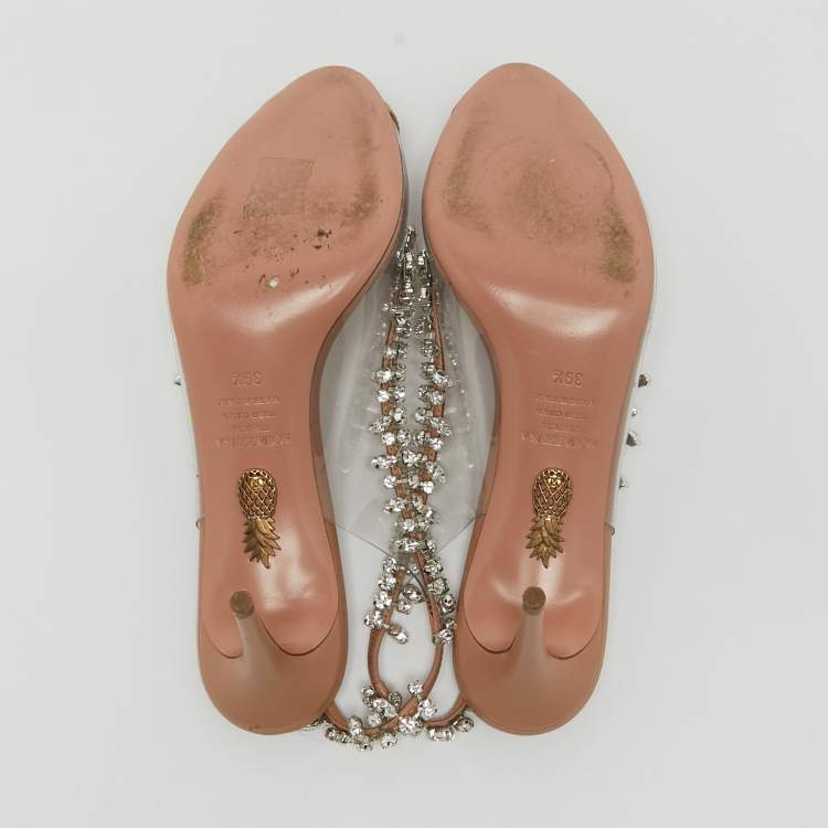 مملوكة مسبقًا Aquazzura Transparent Leather and PVC Temptation Peep Toe Pumps Size 39.5