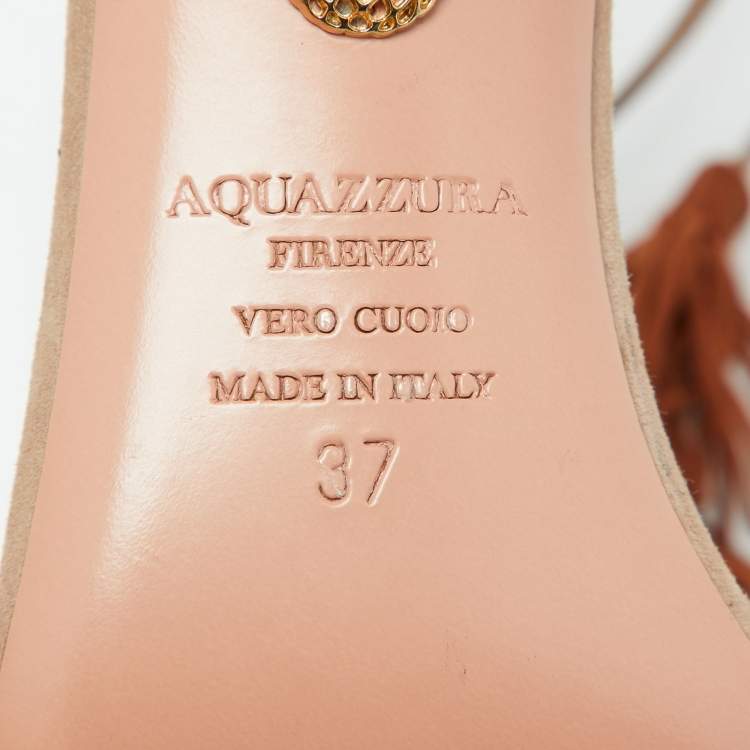Pre Owned Aquazzura Multicolor Suede Wild Thing Fringe Ankle Strap Sandals Size 37