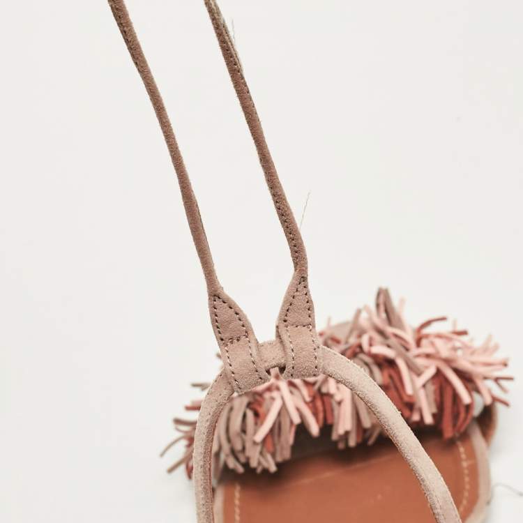 مملوكة مسبقًا Aquazzura Multicolor Suede Fringe Wild Thing Ankle Strap Sandals Size 39.5