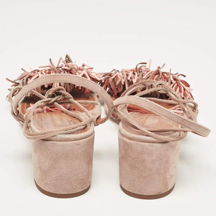 مملوكة مسبقًا Aquazzura Multicolor Suede Fringe Wild Thing Ankle Strap Sandals Size 39.5