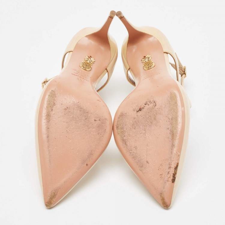 مملوكة مسبقًا Aquazzura Beige Patent Leather T-Bar Ankle Strap Pumps Size 39