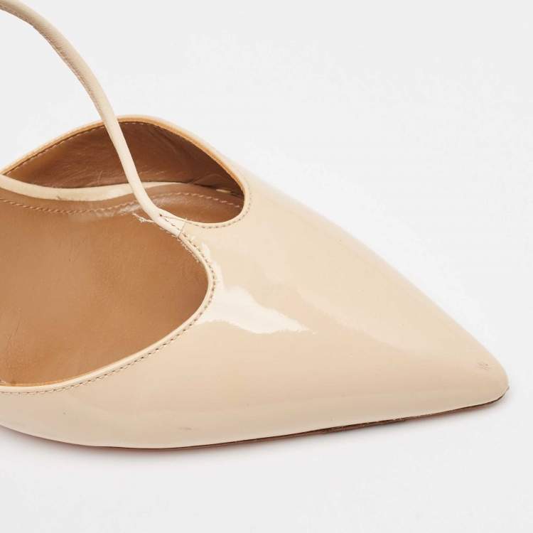 مملوكة مسبقًا Aquazzura Beige Patent Leather T-Bar Ankle Strap Pumps Size 39