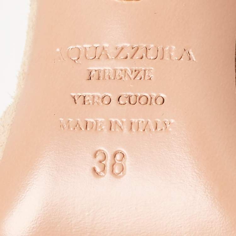 Pre Owned Aquazzura Beige Suede Powder Puff Pointed Toe Slingback Sandals Size 38