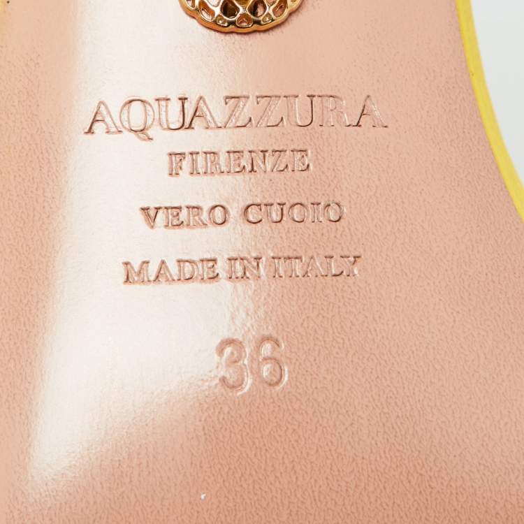 Pre Owned Aquazzura Yellow Leather Divina Slingback Sandals Size 36