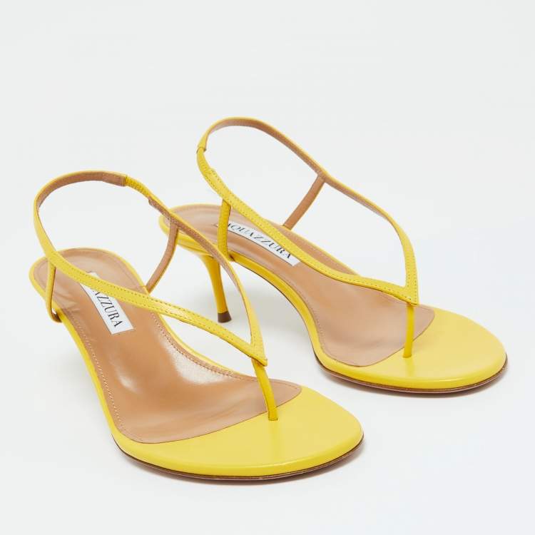 Pre Owned Aquazzura Yellow Leather Divina Slingback Sandals Size 36