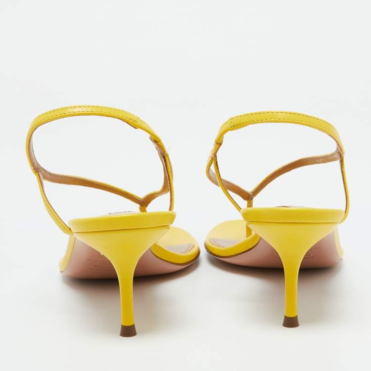 Pre Owned Aquazzura Yellow Leather Divina Slingback Sandals Size 36