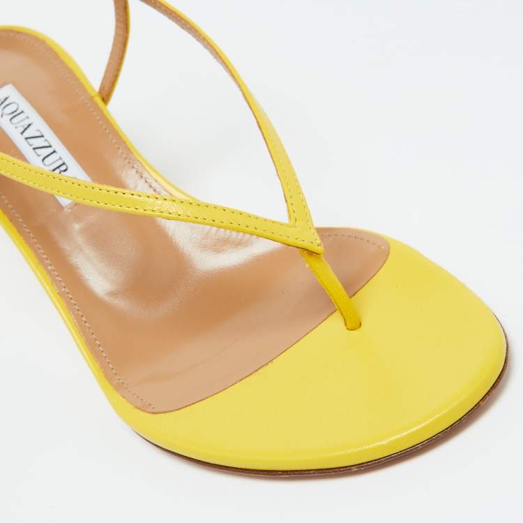 Pre Owned Aquazzura Yellow Leather Divina Slingback Sandals Size 36